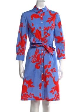 Carolina Herrera Blue and Red Floral Midi Shirt Dress